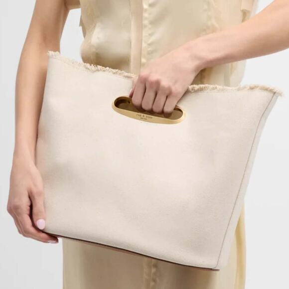 Rag & Bone Belize Fray Canvas Tote Bag Tan Leather Crossbody‎ Strap Slip Pocket - Picture 1 of 16